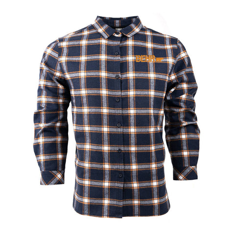 Button Up Shirt Ladies Flannel Navy/Orange