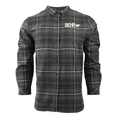 Button Up Shirt Ladies Flannel Charcoal/Blue