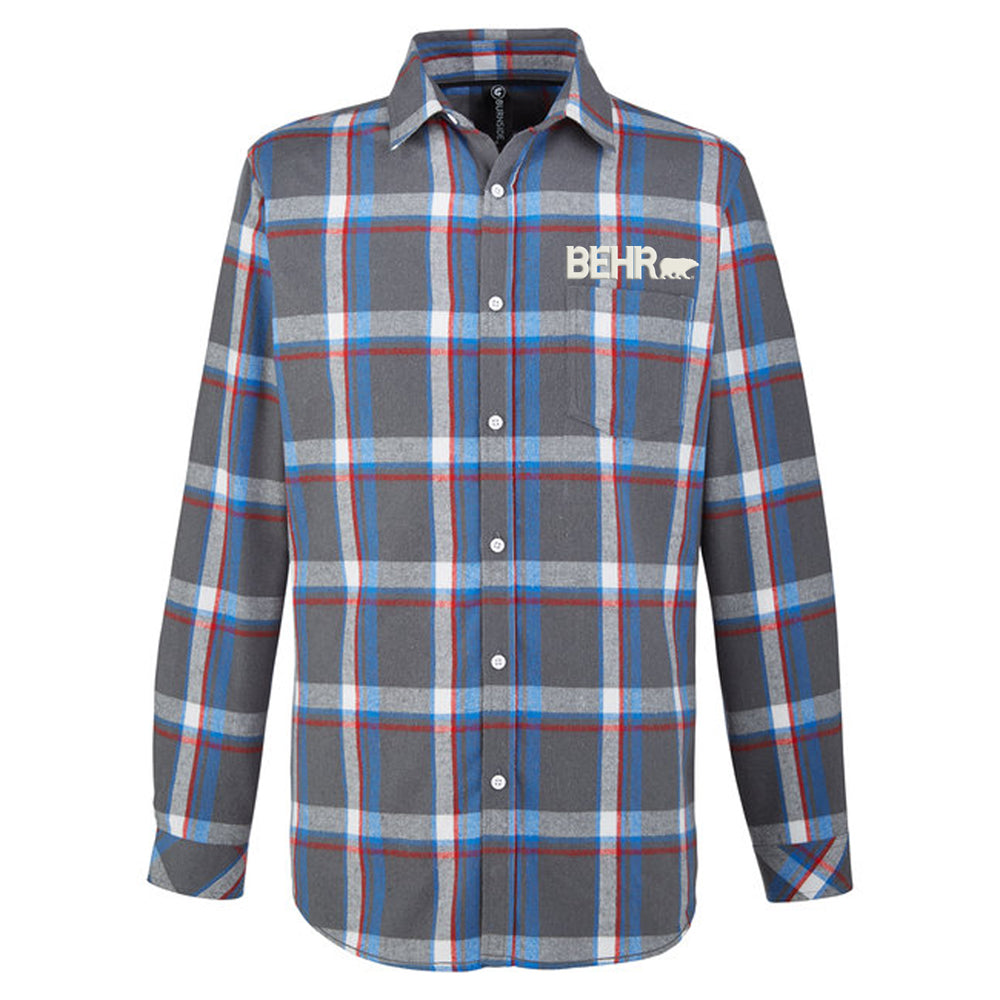 Button Up Shirt Mens Flannel Steel/White
