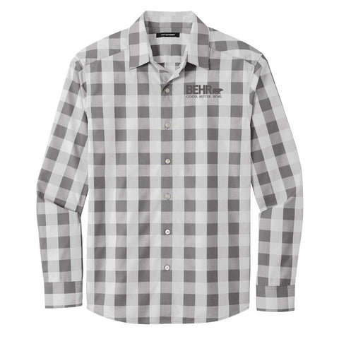 Work Wear Mens Button Up Shirt Gray Plaid