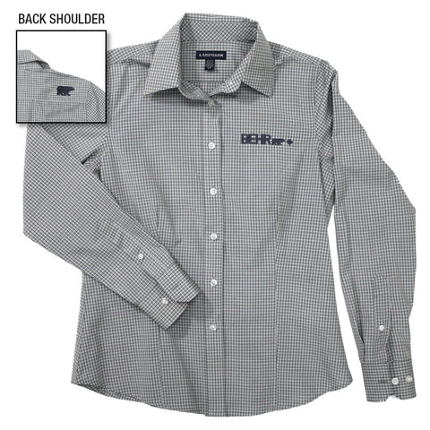 Work Wear Ladies Button Up Gray/White Plaid